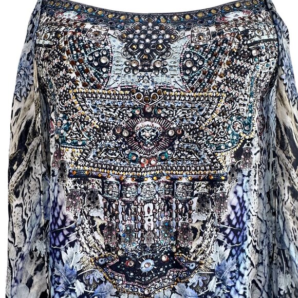 Camilla Mini Dress with Long Overlay Silk Crystal Embellished Size XS Hush Hush - Picture 8 of 16